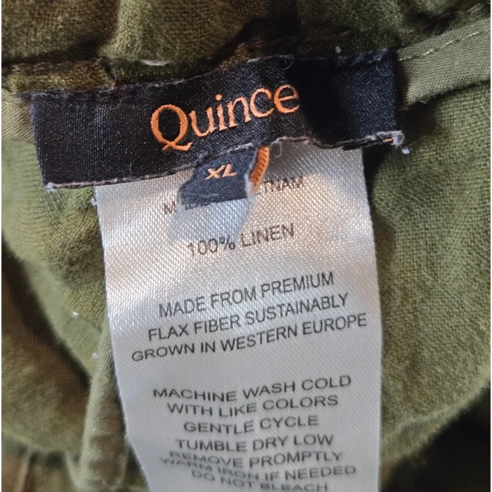 Quince Pants Women XL Olive Green 100% European Flax Linen Tapered Relax Stretch